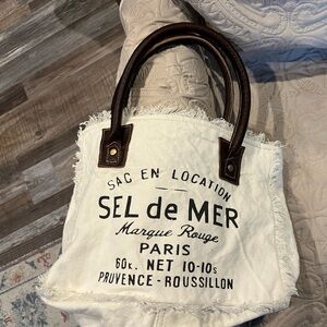 MYRA White and Brown Tote Bag